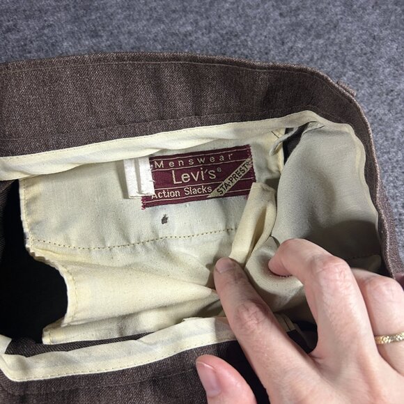 Vintage Levi Strauss Action Slacks Pants Mens 34x30 Brown Dacron Made USA 70s - Picture 2 of 12
